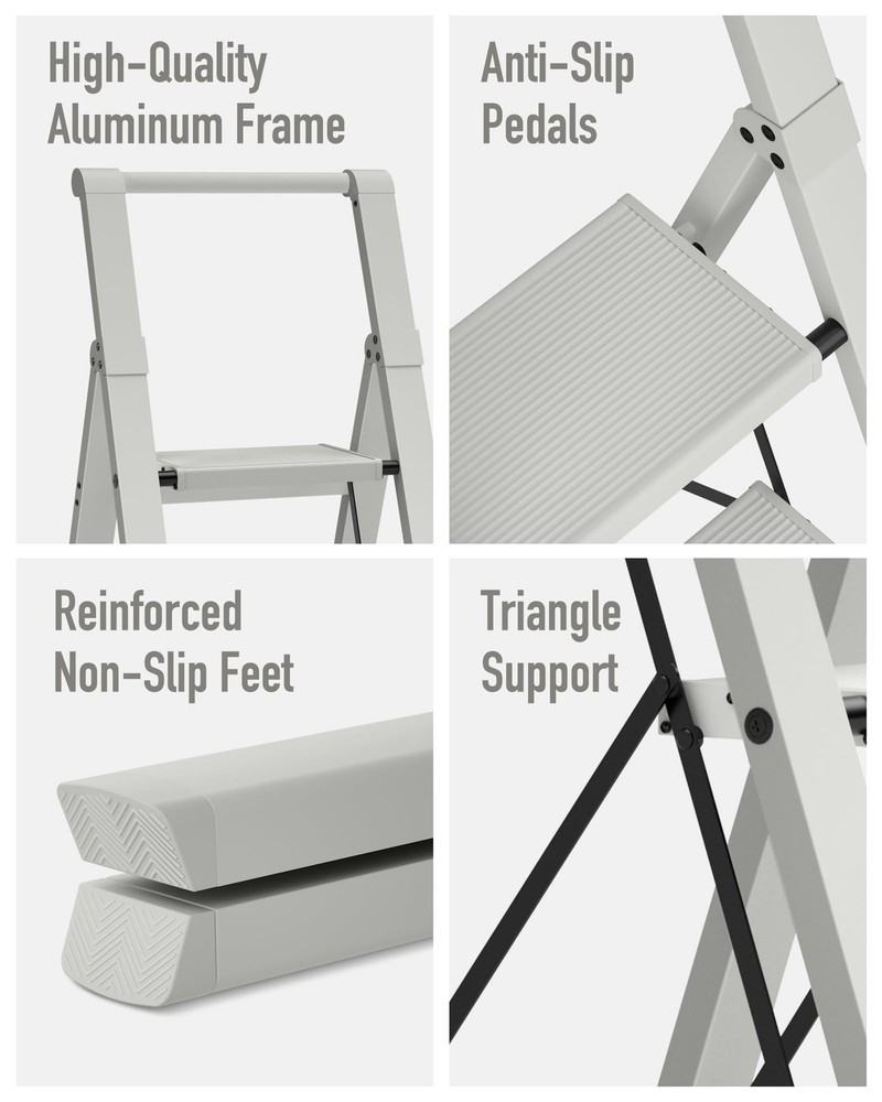4 Step Ladder, Lightweight Folding Step Stool with Convenient Handgrip,Alumin...