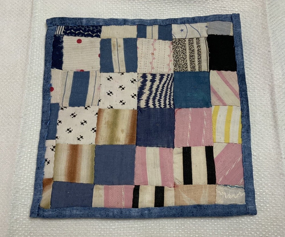 Vintage Antique Patchwork Quilt Table Topper, Postage Stamp, Small