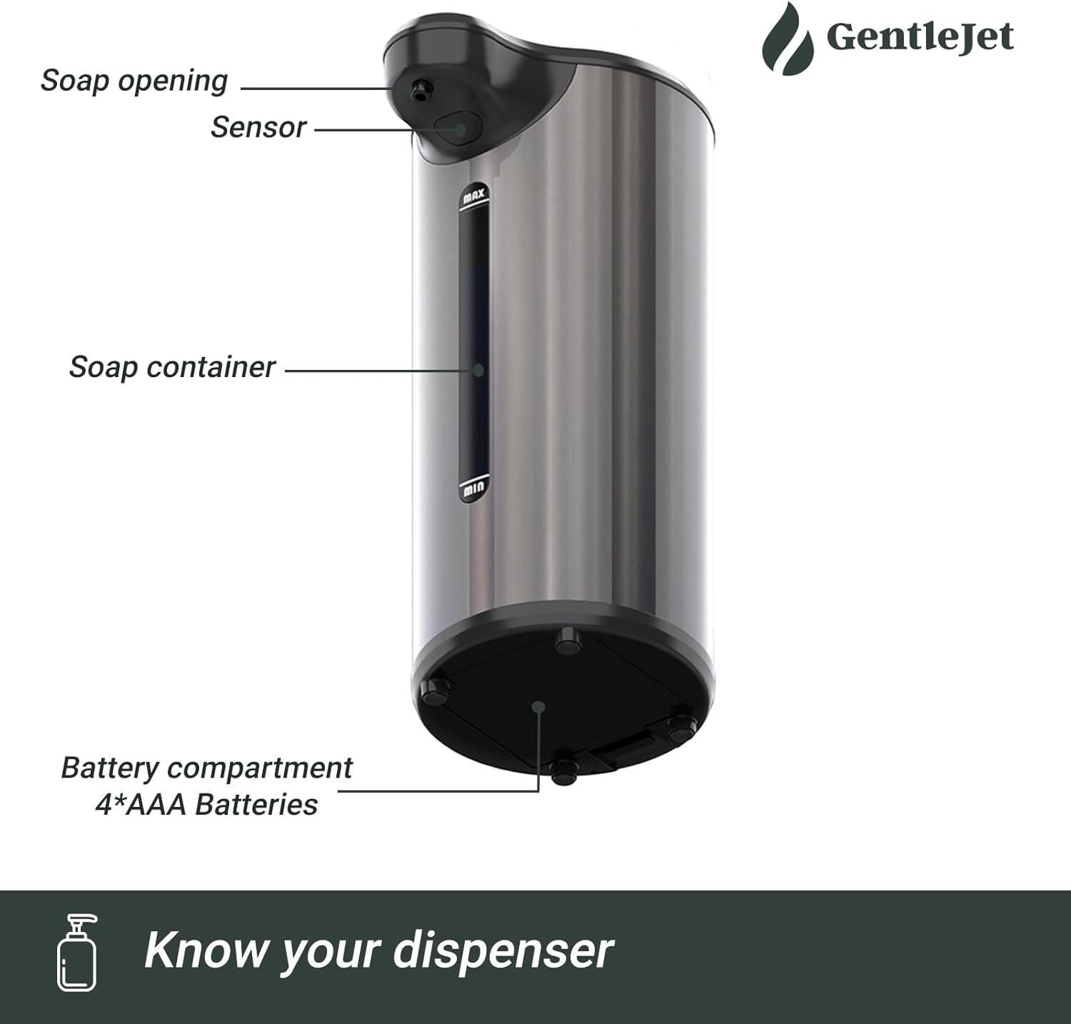 Automatic Soap Dispenser, Touchless Liquid, Stainless Steel Countertop, Bathroom