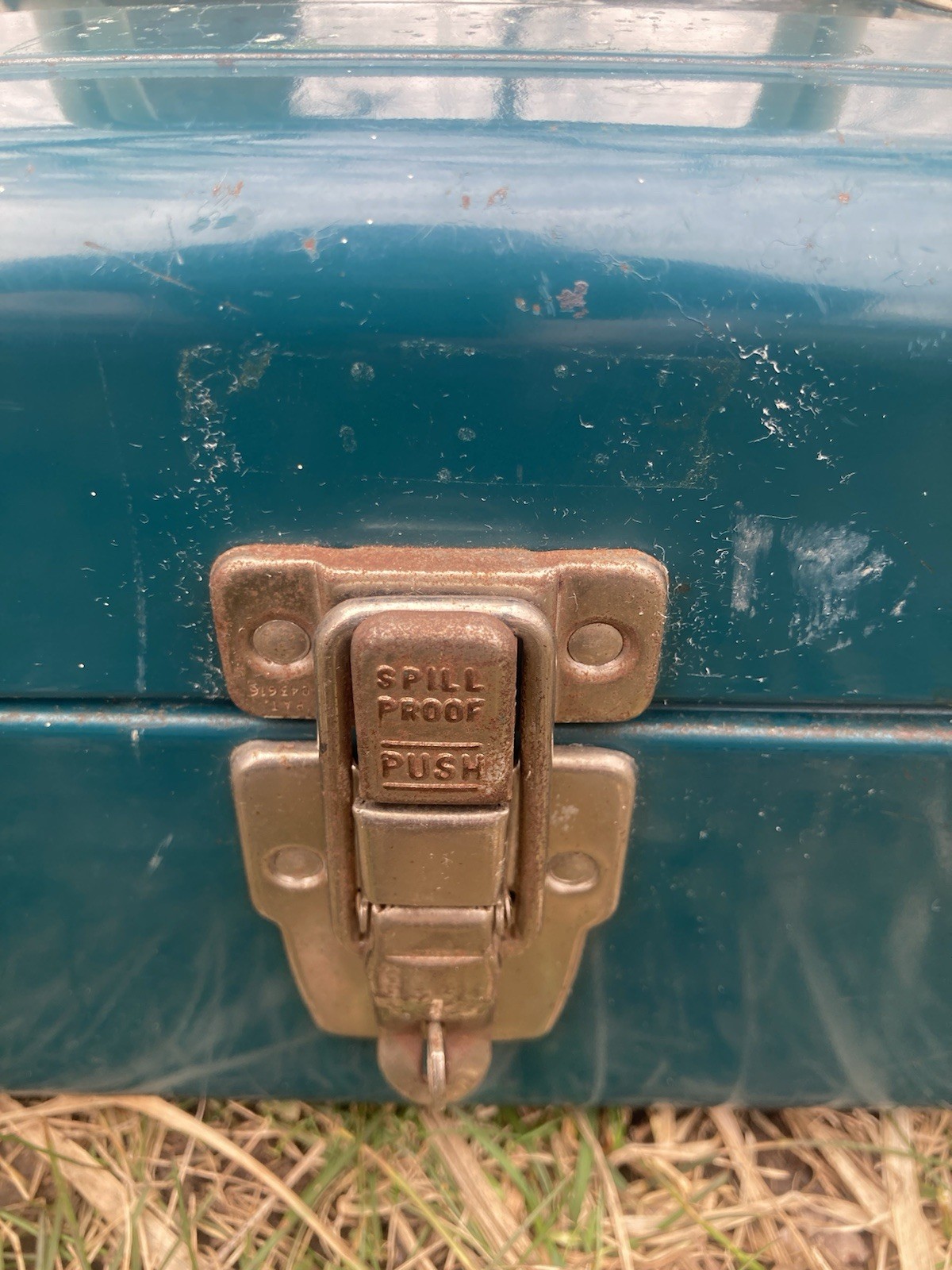 VTG 40’s-60’s Union Steel Chest 5314 Teal White Handle Empty toolbox/tacklebox