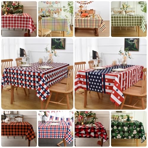 Waterproof Checkered Tablecloth Fabric - 84" x 58" (Rectangular) White Tree Red