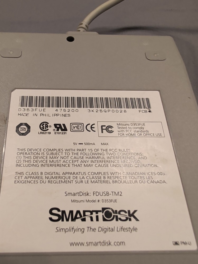 Smart Disk Mitsumi D353FUE USB External Floppy Disk Drive FDUSB-TM2