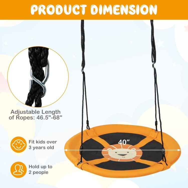 40" Outdoor Round Saucer Tree Swing WaterProof w/Adjustable Ropes & Carabiners