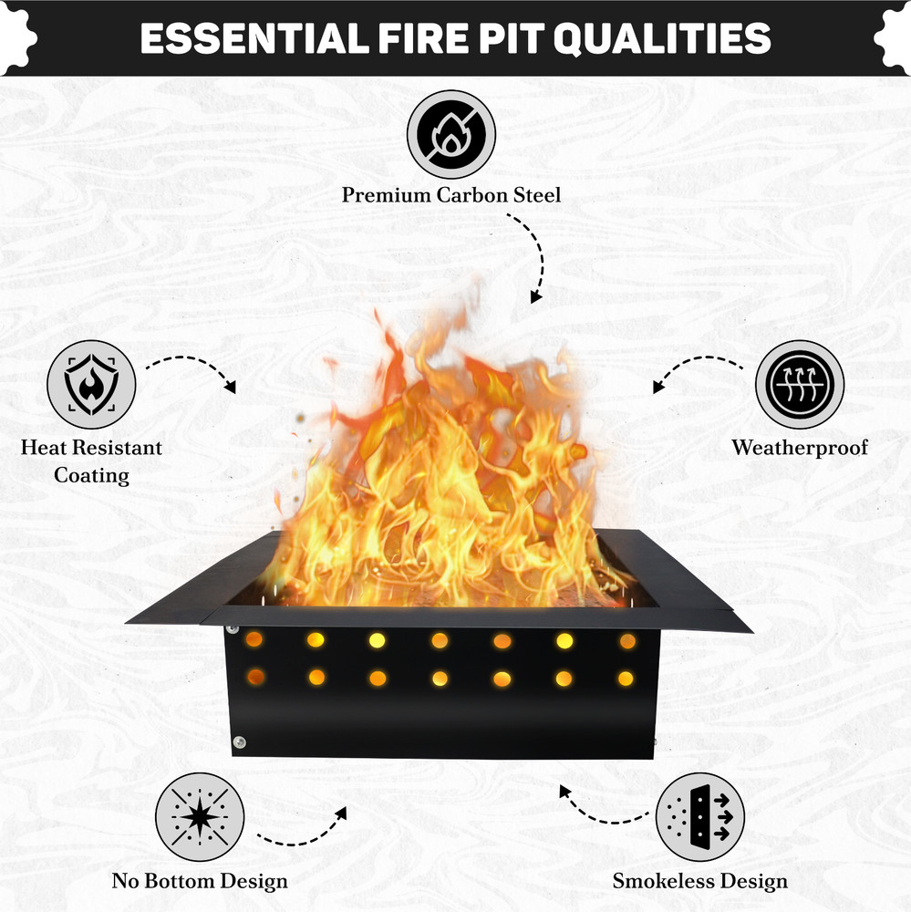 FEBTECH Square Smokeless Fire Pit Insert – 32" Square Portable Carbon Steel