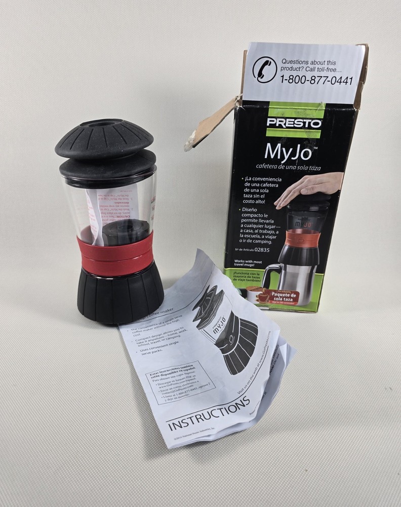Presto MyJo Single Cup Coffee Maker With Box Manual Portable Brewer Missing Cap