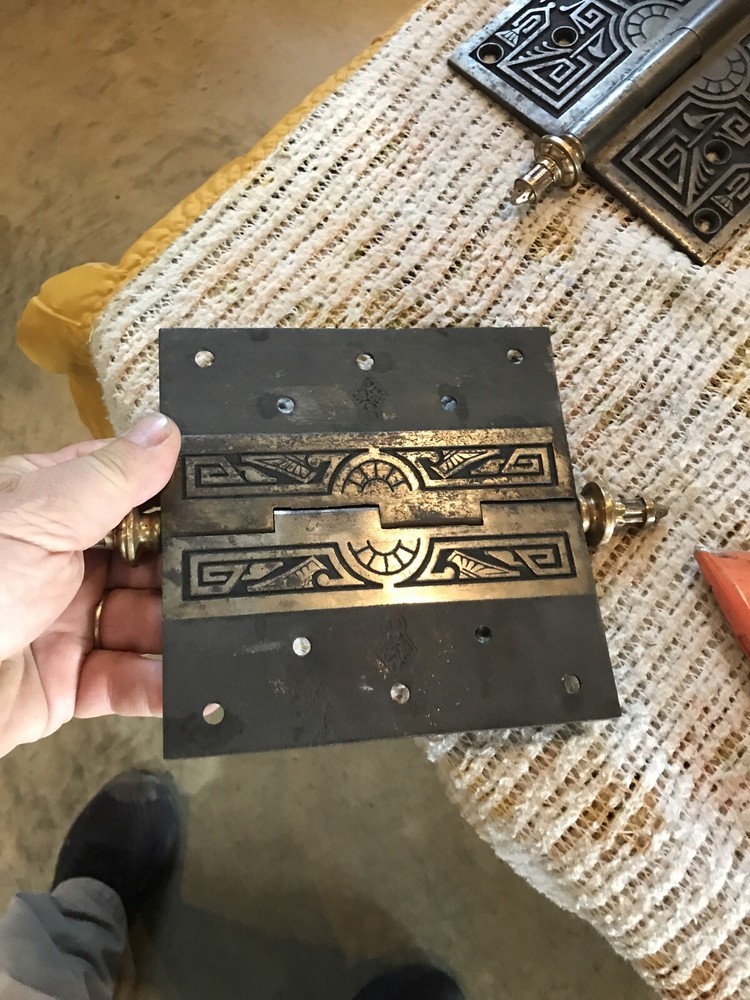 Two antique cast-iron and brass hinge 6”