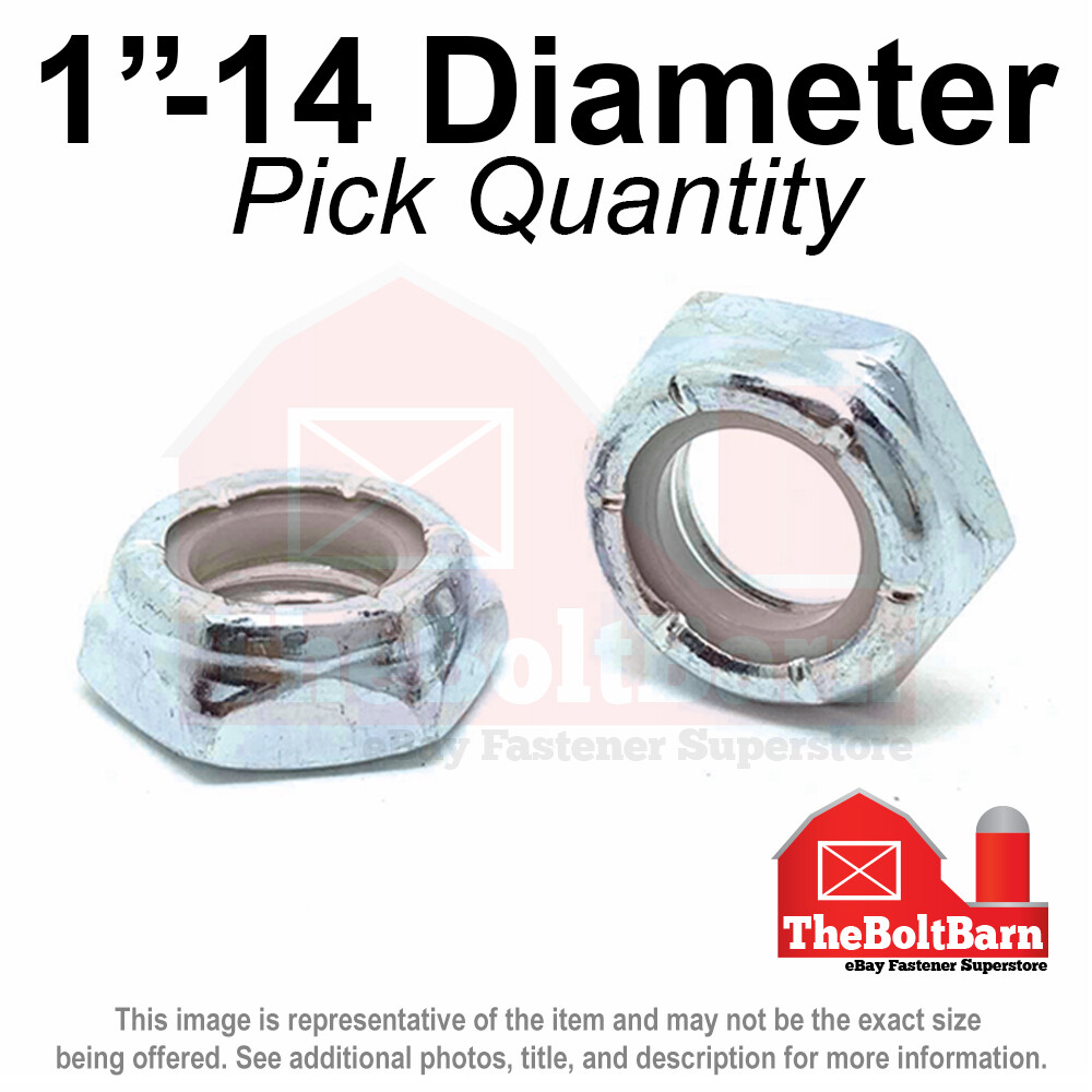 1"-14 Grade A Nylon Insert Hex Jam Lock Nuts Zinc FINE Nylok (Pick Quantity)