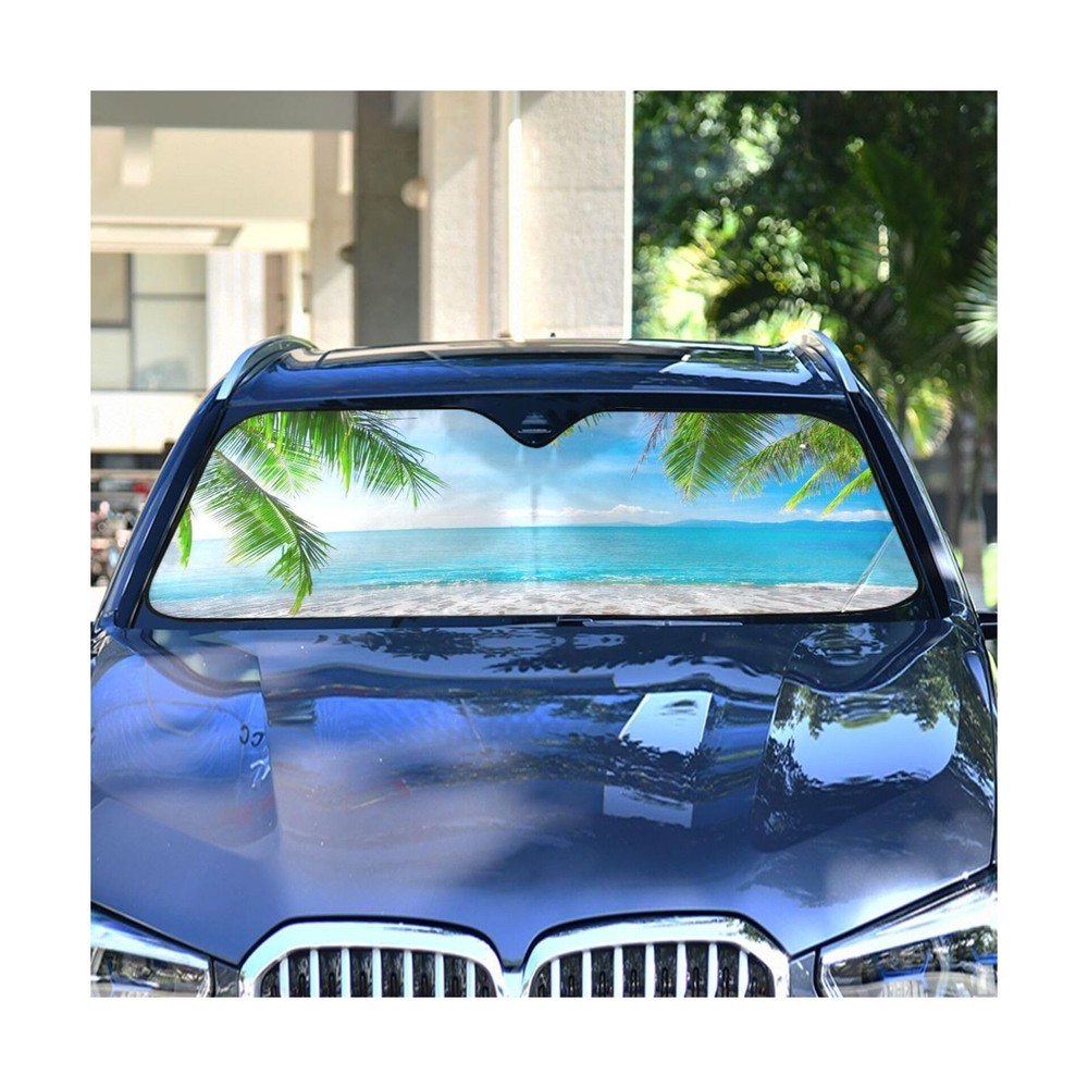 Tropical Palm Tree Beach Car Windshield Sun Shade Blocks UV Rays Su... Fast Ship
