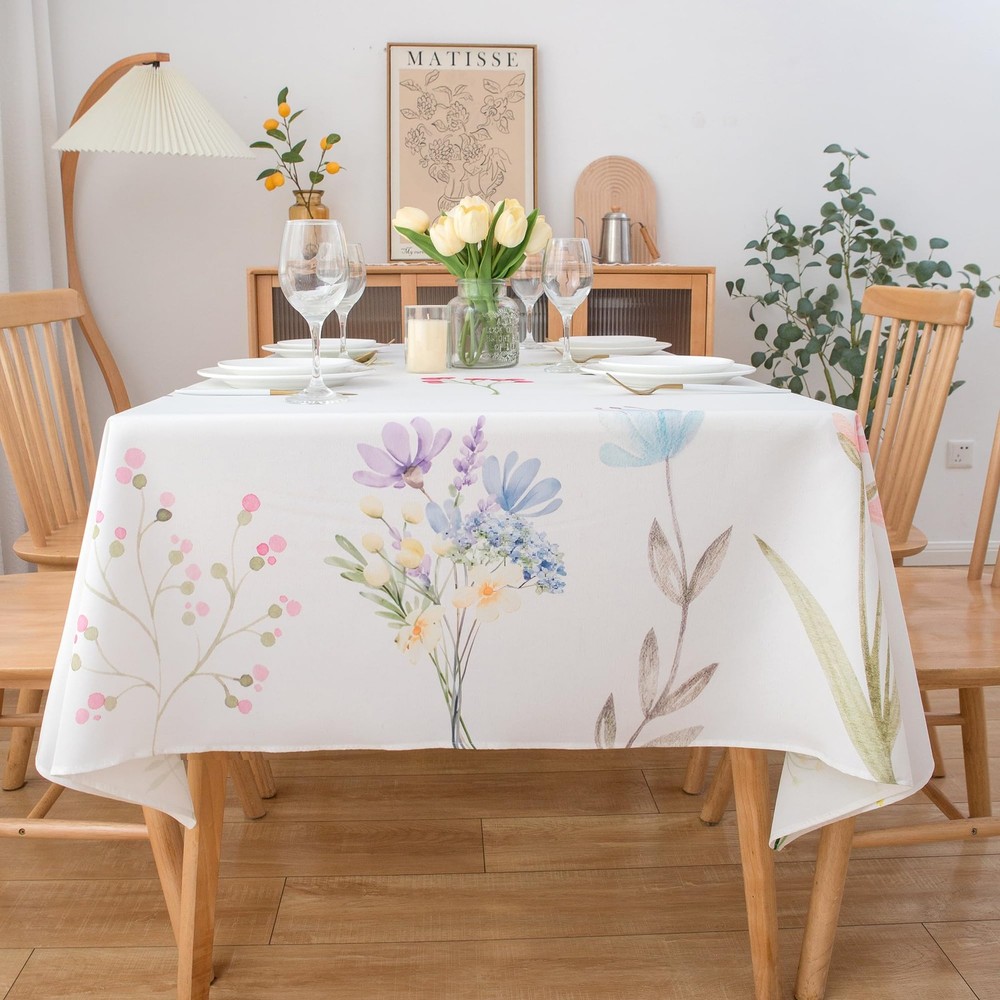 Spring Tablecloth Rectangle 60" X 84" Floral Table Cloth - Oblong Flower Poly...