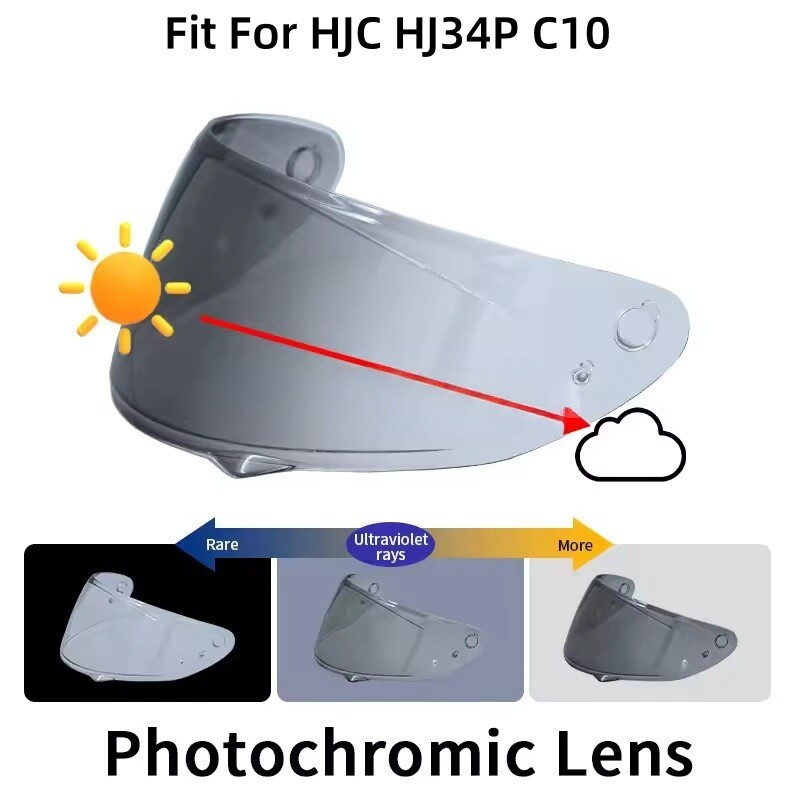 Photochromic Visor Lens Fits For HJC HJ34P C10 Motorcycle Helmet Shield Lens