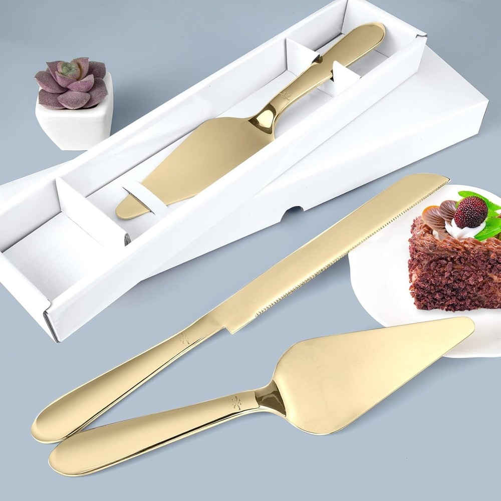 Cake Cutting Set for Wedding, Elegant Cake Knife and Server Set with Thickene...