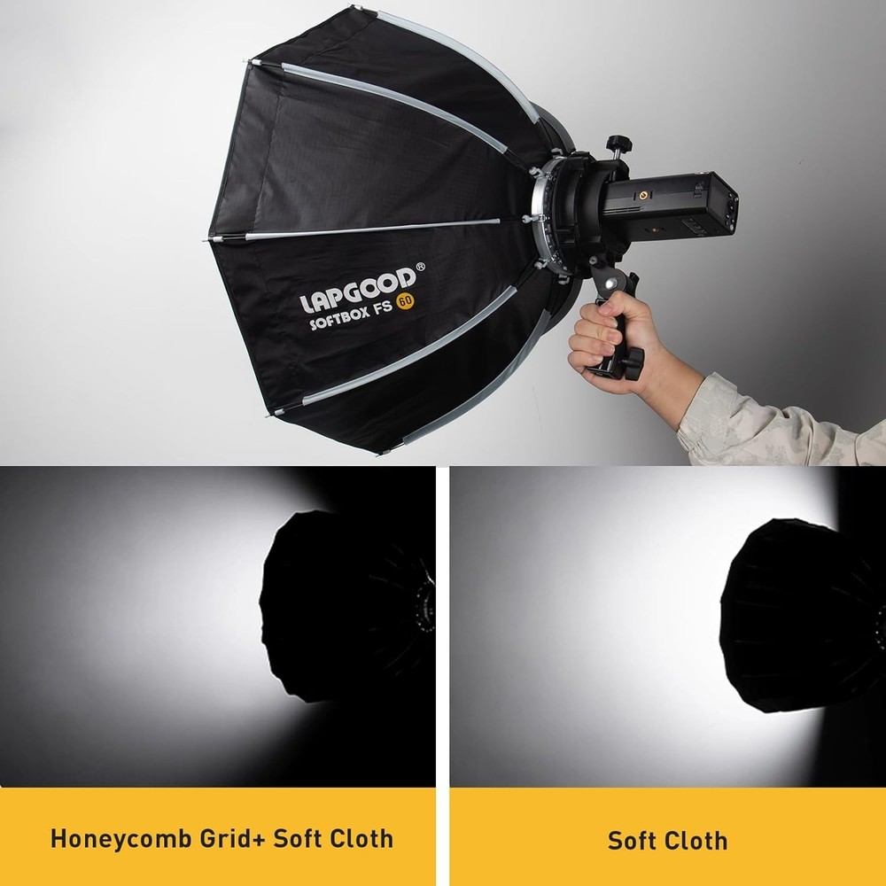 FS60 Softbox 60Cm Softboxes, Quick Release Foldable Softbox with Honeycomb Grid,