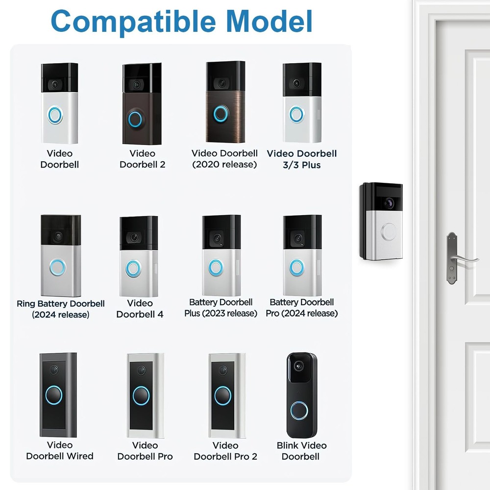 Adjustable Doorbell Angle Mount 30-55 Degree Wedge Bracket Kit