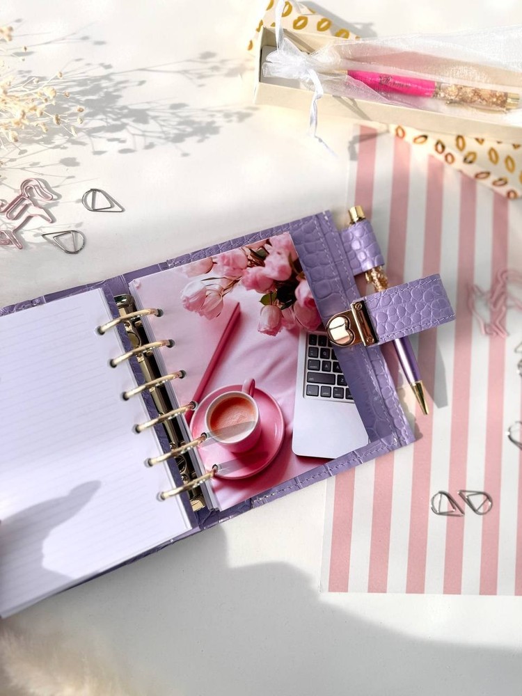 Dated 2026 leather notebook cover A7 6 rings mini wallet, Mini Planner Binder.