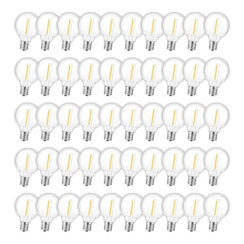 LED G40 Replacement Bulbs for String Lights, Shatterproof 50 Pack Warm White