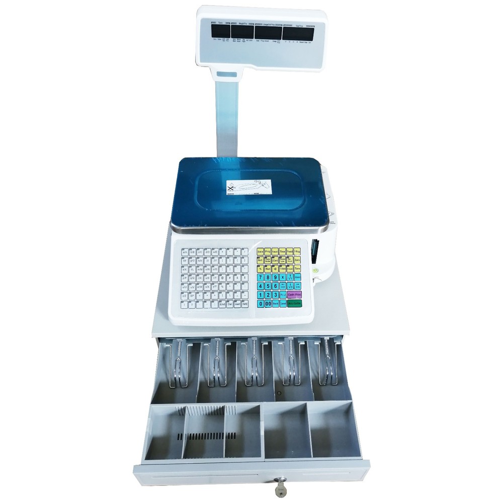 Max. 33lb Electronic Scale w Cash Box, Thermal Printer, Double Sided Display