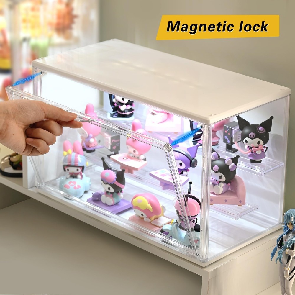 Acrylic Display Case with Light, Clear Showcase with Adjustable Shelf Risers,...