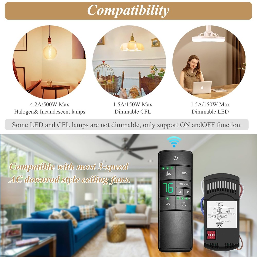 Universal Thermostatic Ceiling Fan Remote Control Kit, Ceiling Fan Remote for...