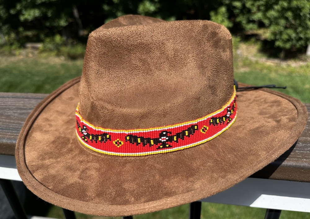 Handmade Beaded Native style Red Black Eagle Cowboy Hatband