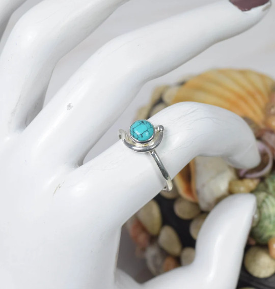 Silver Turquoise Ring Solid 925 Silver Handmade Unique Women Ring All Size SR84