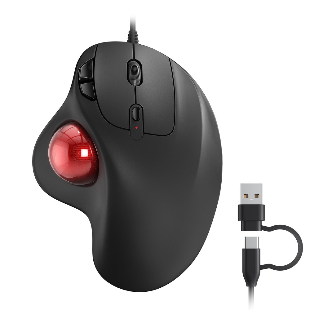 Nulea M509 Trackball Mouse Wired, Ergonomic Design, Easy Thumb Control, A-Red