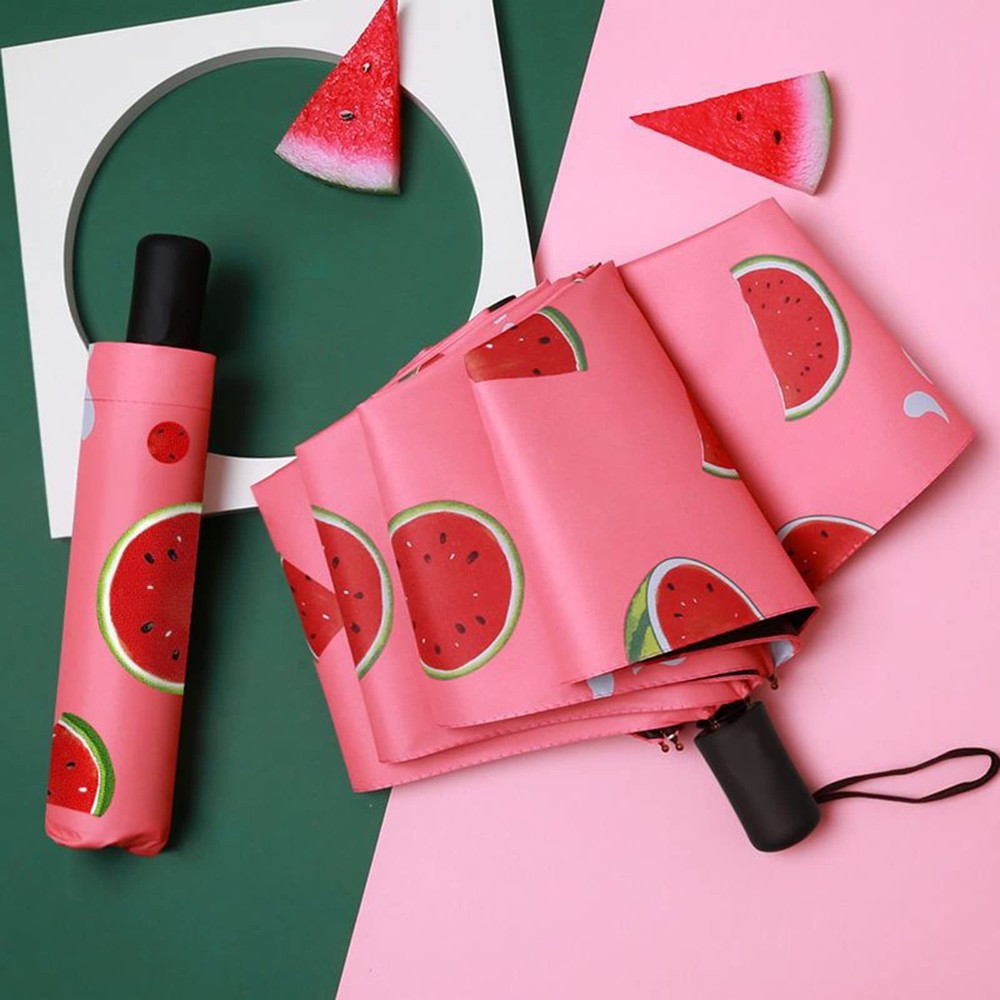 Manual Open Foldable Umbrella With Watermelon Pattern, One Size, Red
