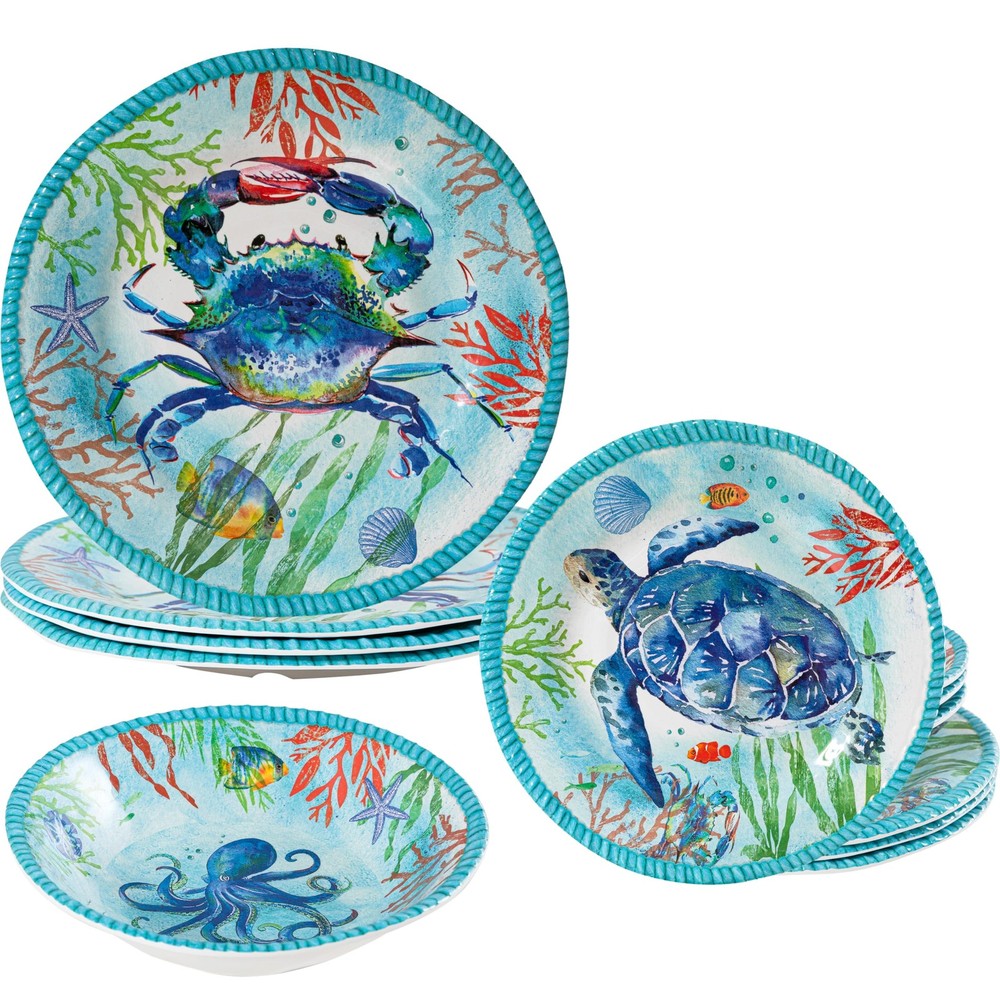 ZAROCRUS Coastal Dinnerware Sets, Ocean Theme Unbreakable Kitchen Plates and ...