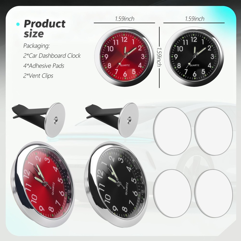 2 Pcs Analog Car Clocks Stick On Dashboard Clock Mini Auto Tiny Watch