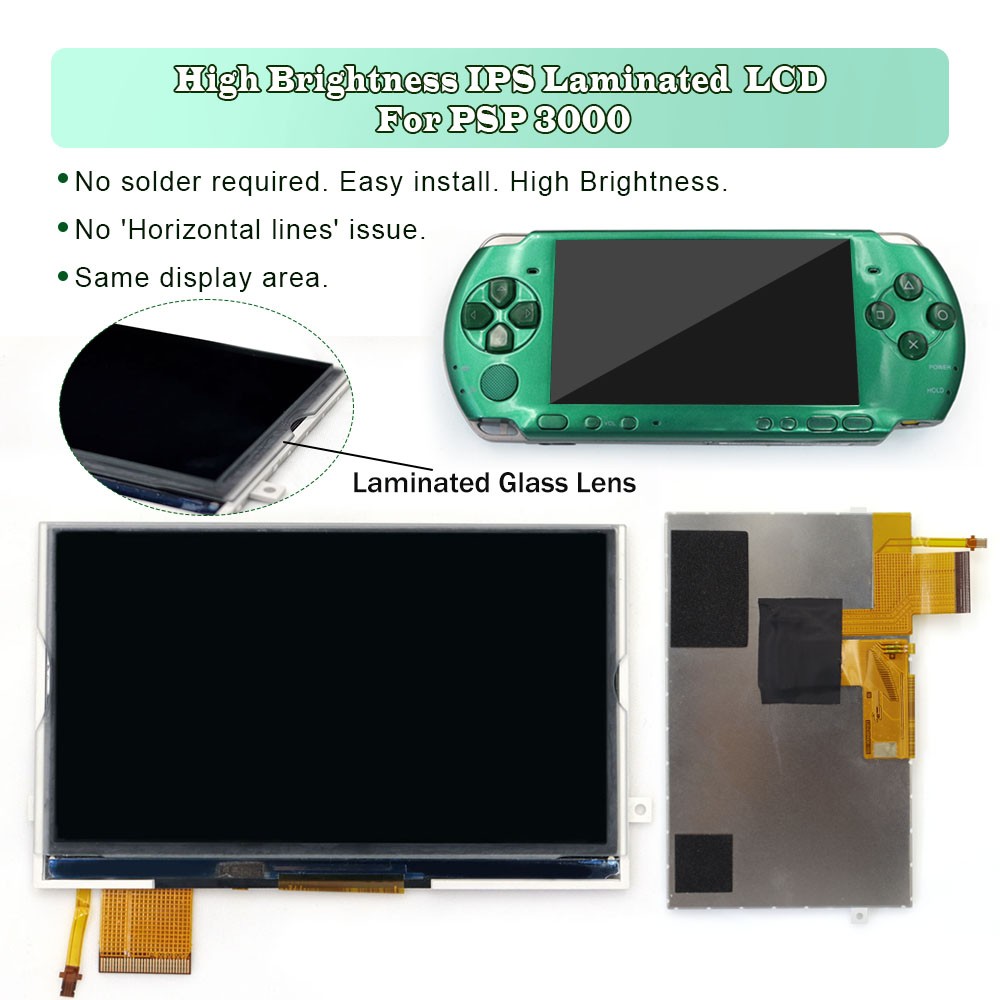 Hispeedido For PSP3000 Drop in IPS LCD Screen Highlight Backlight No Solder