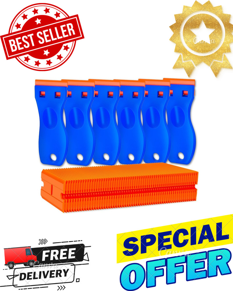 Plastic Razor Blade Scraper Tool, 6 Pcs Razor Scraper with 60 Pcs Plastic Blades