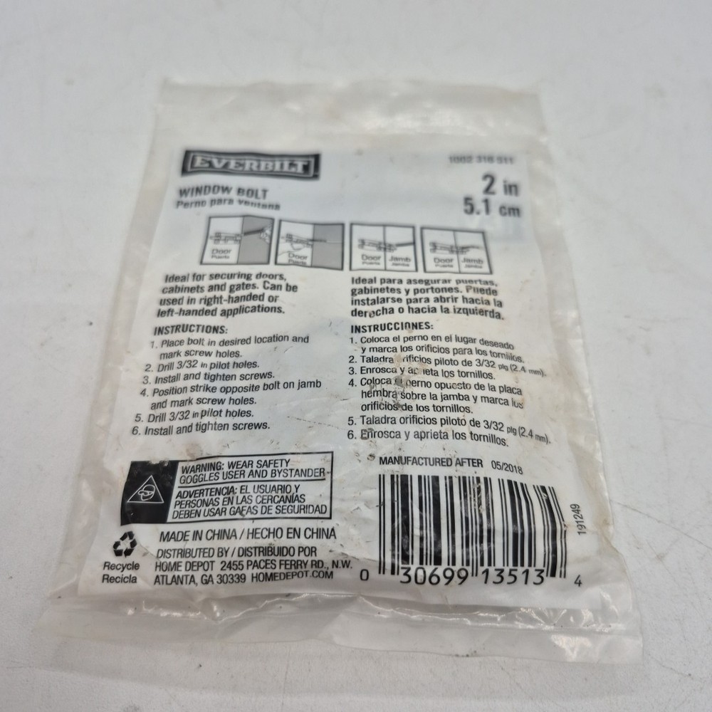 Everbilt 2 in. Black Window Bolt