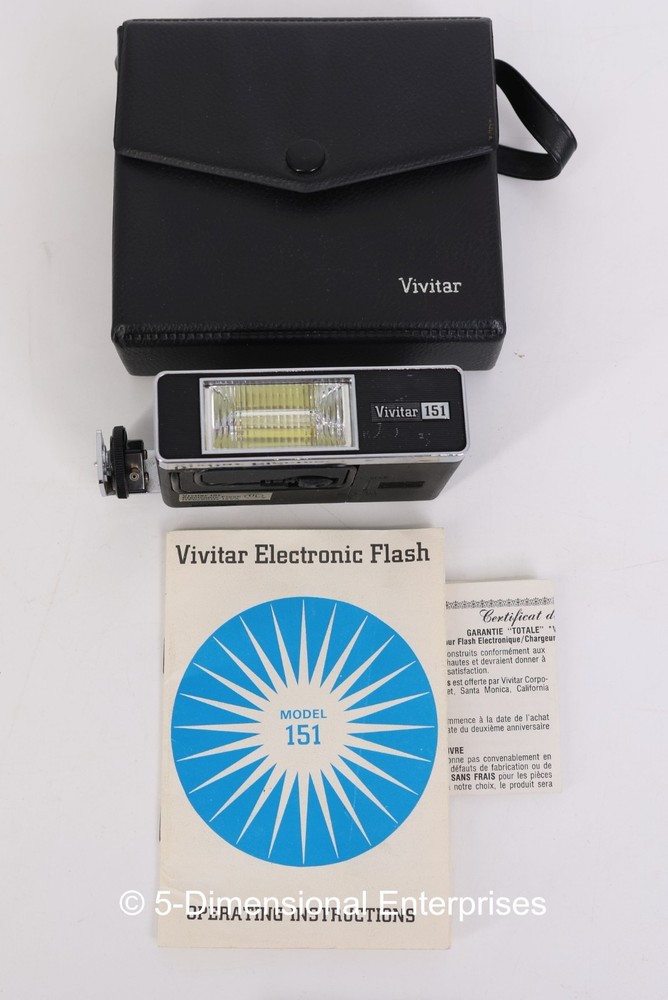 VTG Vivitar 151 Electronic Flash Unit + Case & Instructions - Missing Power Cord