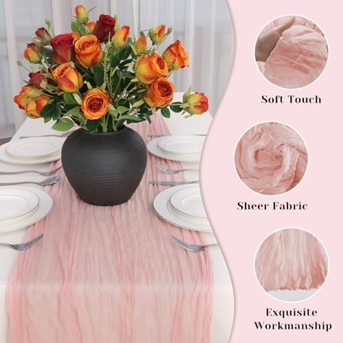 Table Runner, 10Ft 120in Cheesecloth Table Runner, Gauze Rustic Cheese Pink