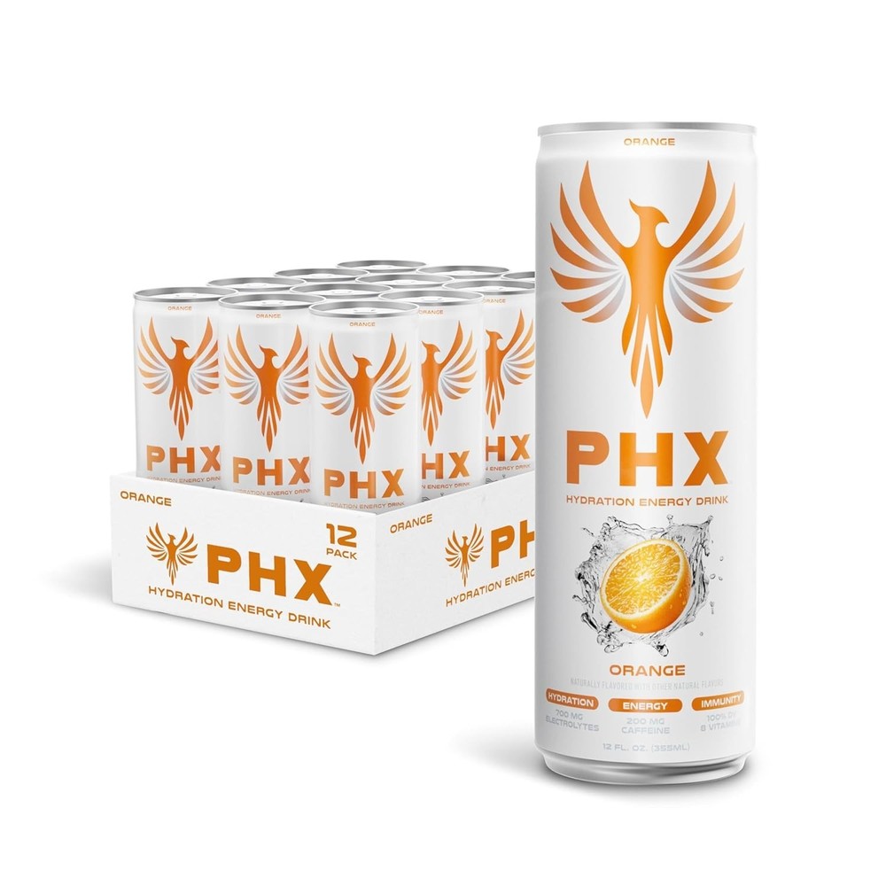 PHX Hydration Energy Drink 12 oz Cans (12 Pack) (12 Pack, Orange)