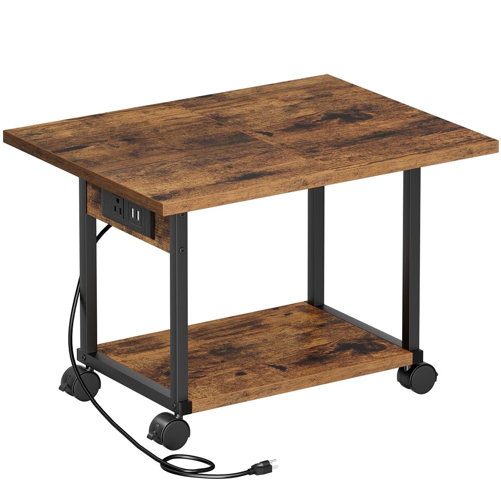 Asgolion Printer Table, 2-Tier Under Desk Standard (2-Tier), Rustic Brown