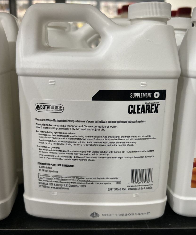 Botanicare Clearex 32 oz / 1 Quart - Salt Leaching Nutrient Flush Solution QT
