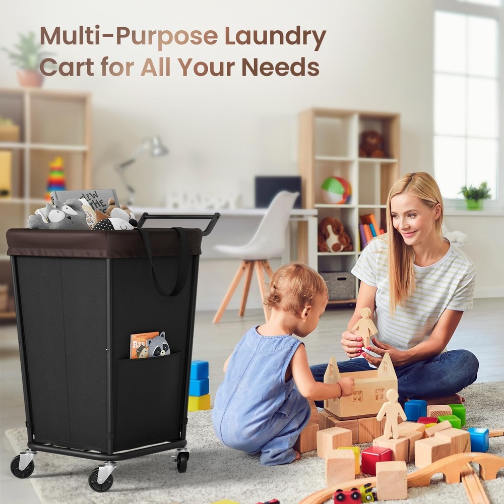 160L Laundry Hamper with Wheels and Handle, 2-Section Rolling Hamper for Laun...