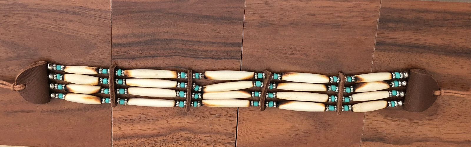 Buffalo Bone 4 Row Tribal Native American Choker Necklace Beaded Turquoise Stone