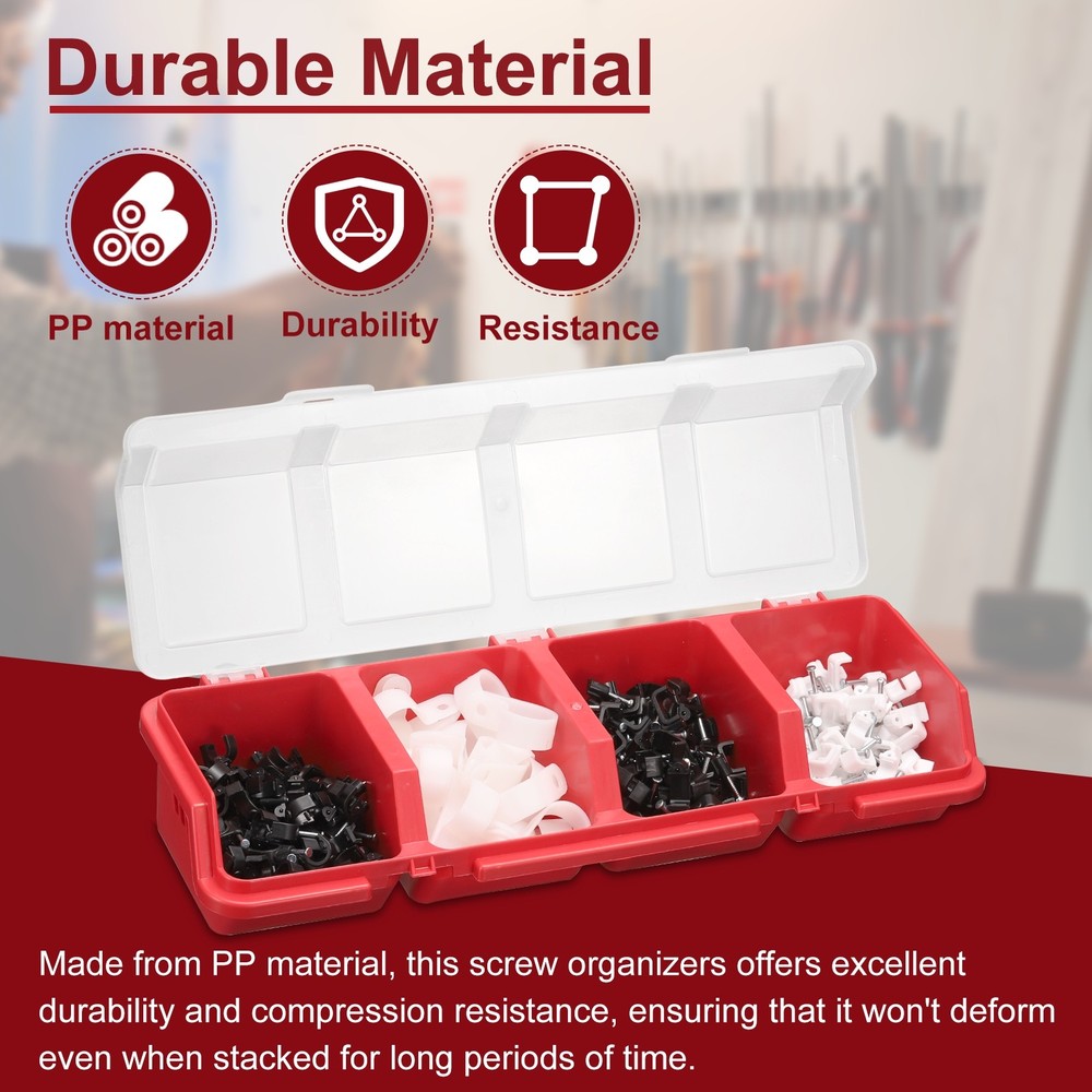 2pcs Screw Organizer Box Plastic Hardware Toolbox with Locks & Compartments