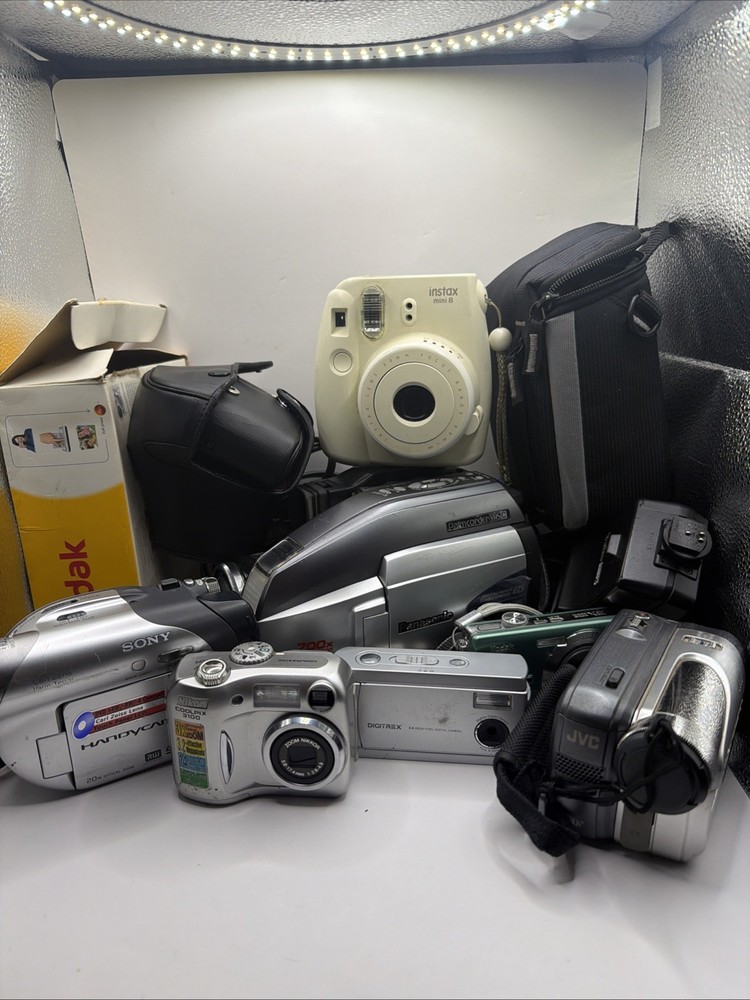 Mixed Camera Lot And Accessories Untested Sony, Nikon, Kodak, JVC