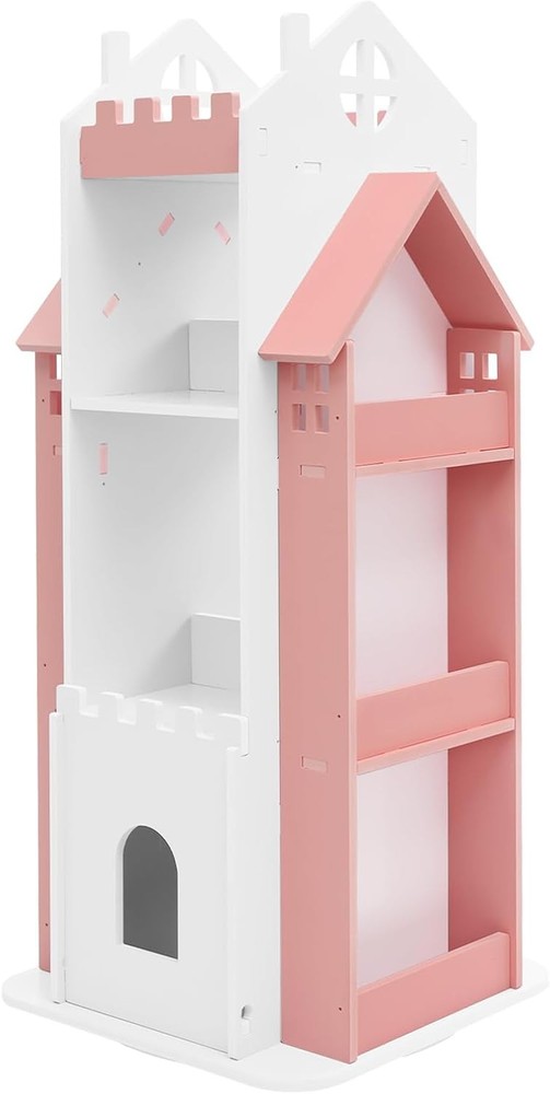 Pink Rotating 3-Tier Bookshelf for Kids - Stylish Storage Solution