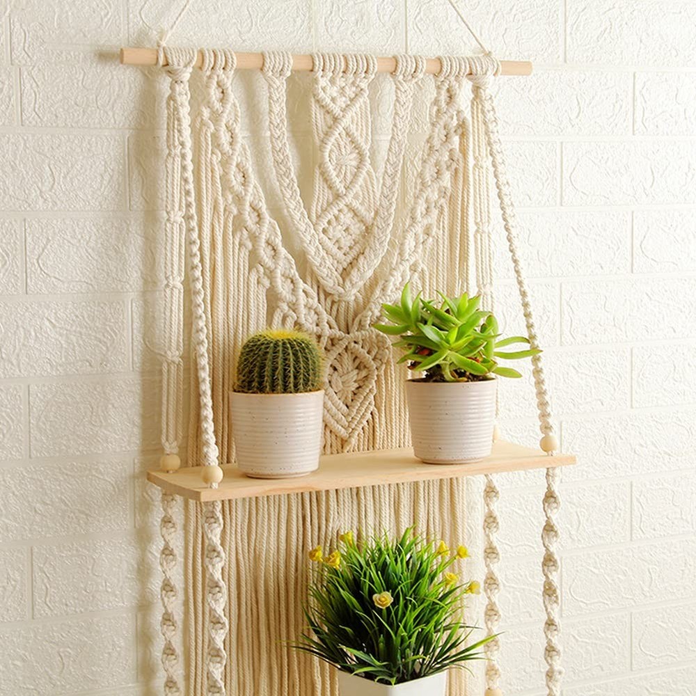 Macrame Wall Hanging Shelf - Boho Hanging Shelves for Wall - Decorative Bohem...