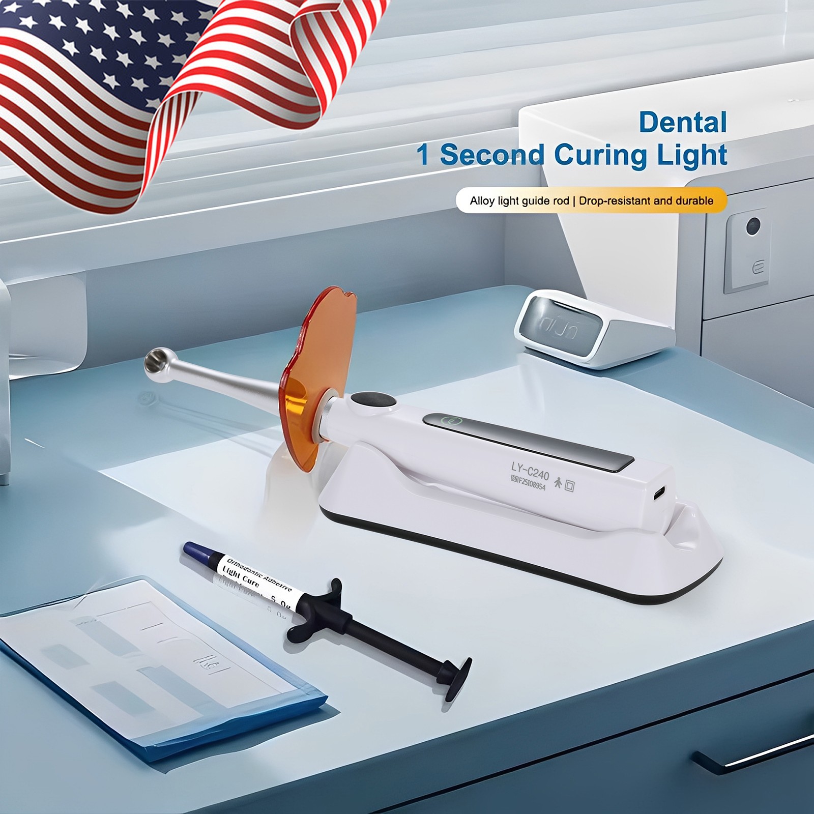 Dental Wireless Cordless LED Cure Curing Light Lamp 2400mw 5W Tool Resin 1 Sec