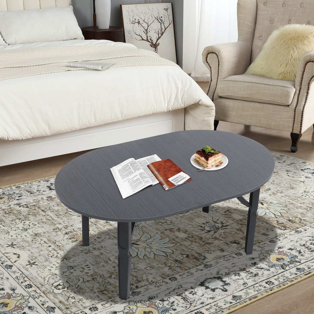 Coffee Table -80x48x36cm- Black Brushed Tabletop Folding Table For Small Place.