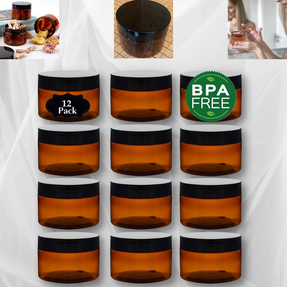 12 Pack 4oz Plastic Jars With Lids And Labels, Amber Plastic Jars Refillable
