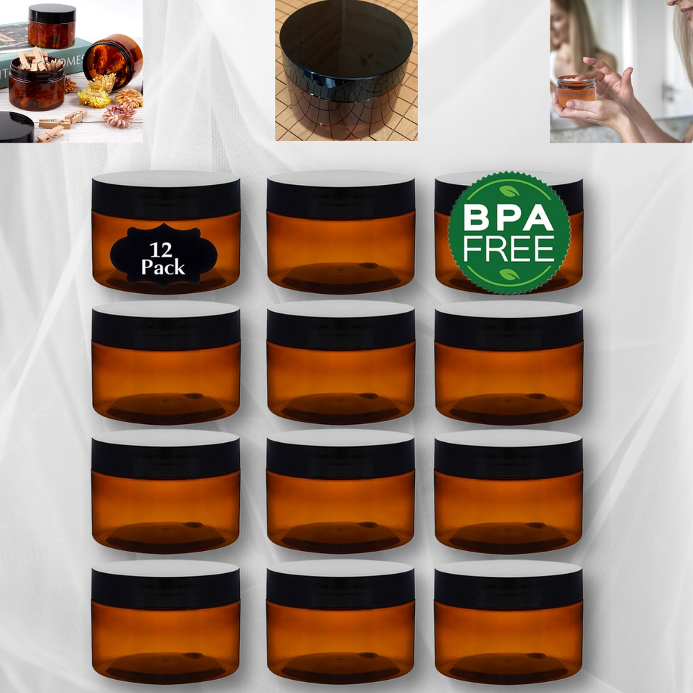 12 Pack 4oz Plastic Jars With Lids And Labels, Amber Plastic Jars Refillable