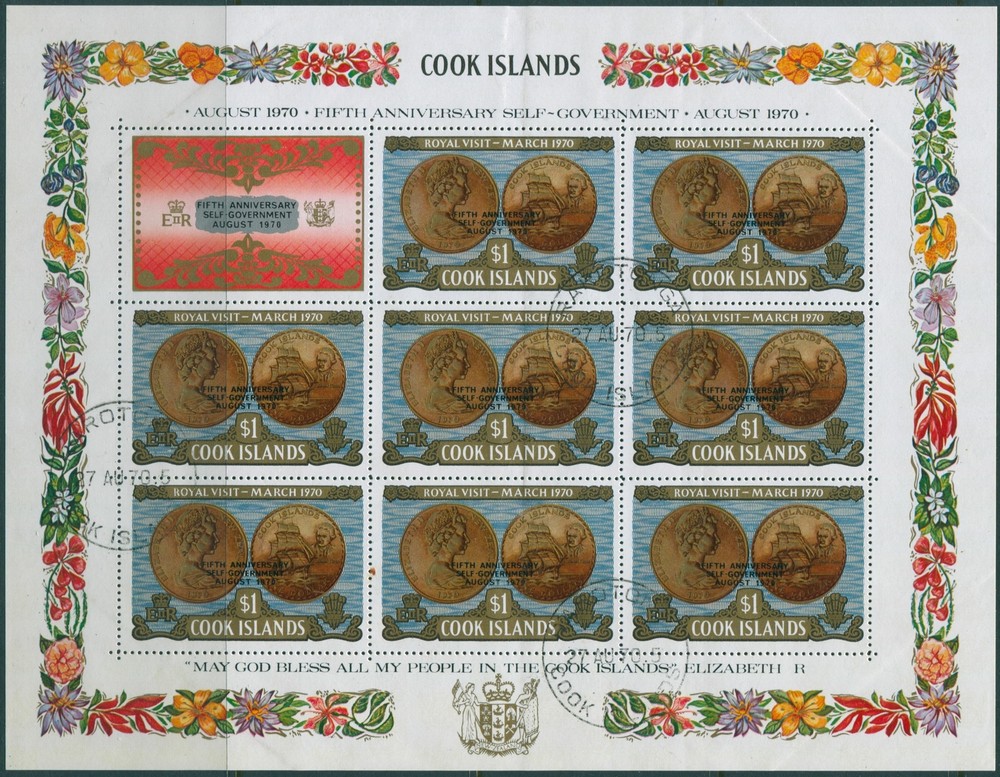 Cook Islands 1970 SG334 $1 Self-Government Ovpt sheet FU