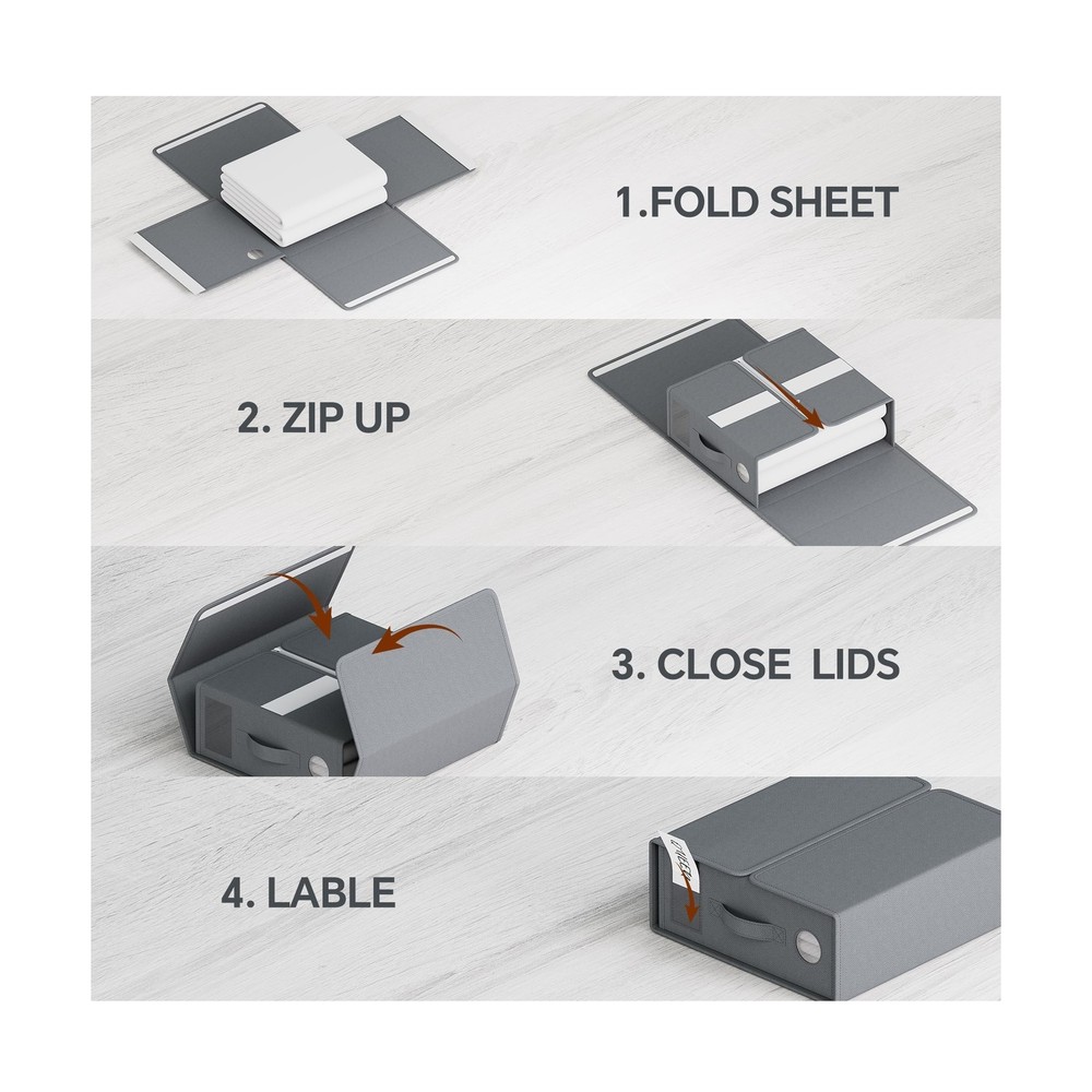 Sheet Organizers and Storage, 4-Pack, Queen/King Size (Grey), Foldable Sheet ...