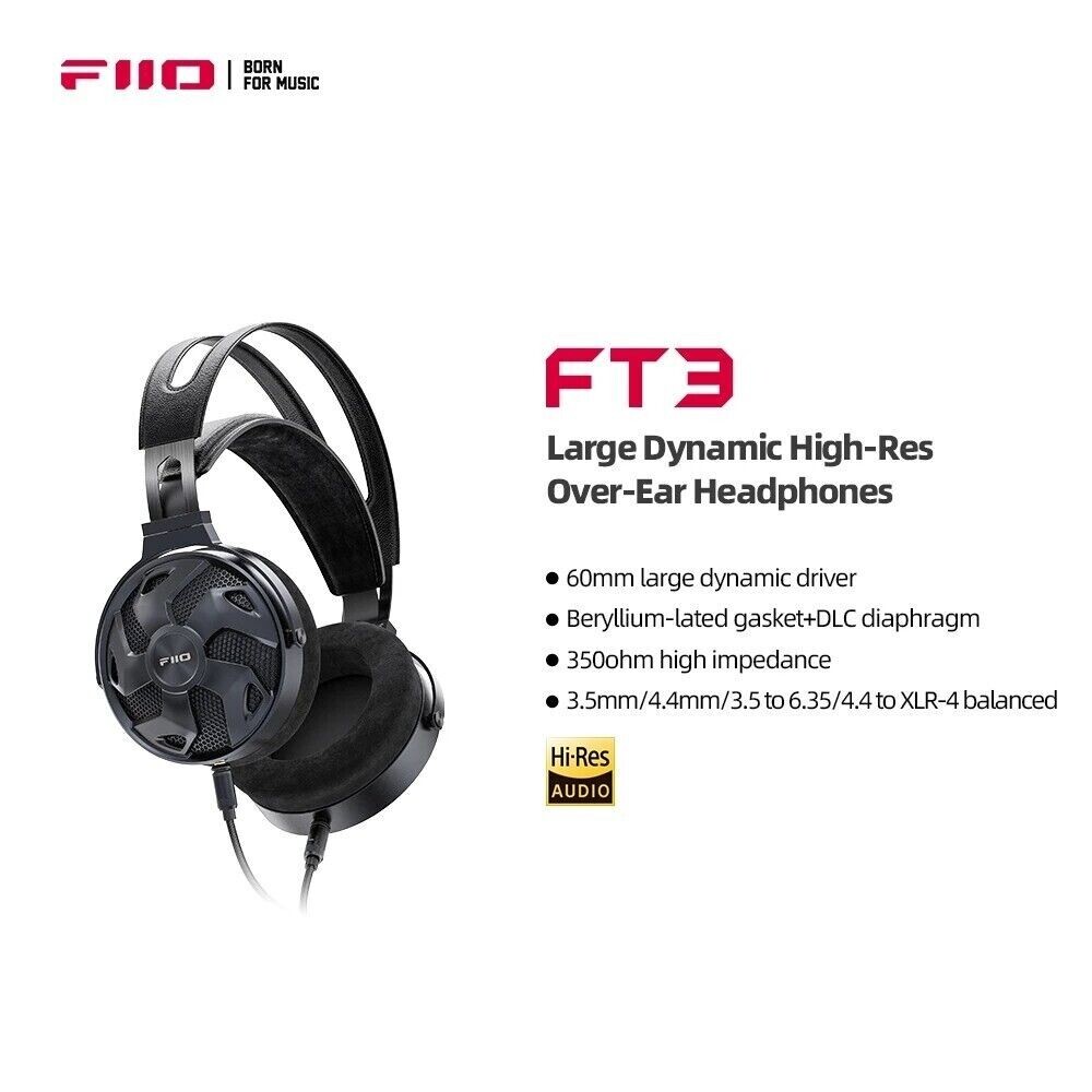 FiiO FT3 350ohm Wired Headphone 60mm High-Performance Dynamic Driver Open-Back