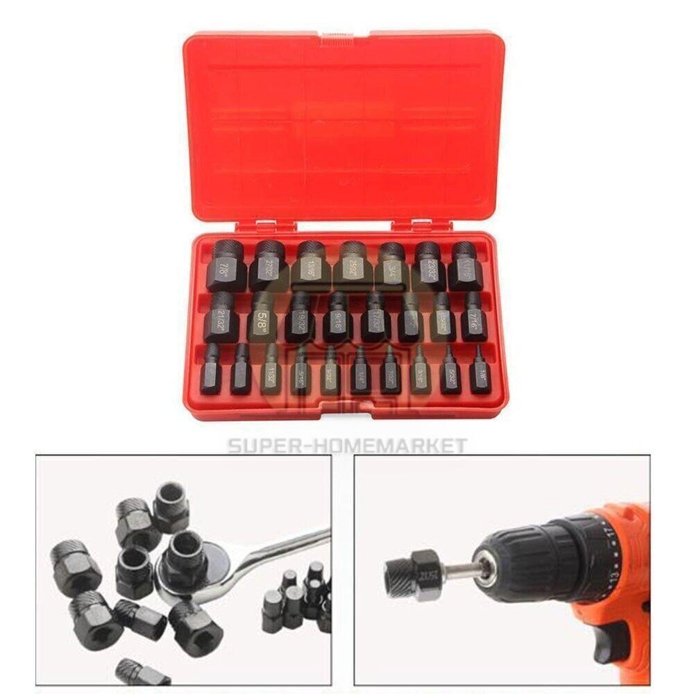 25PCS Multi-Spline Screw Extractor Set Hex Head Bit Socket Wrench Bolt Remover